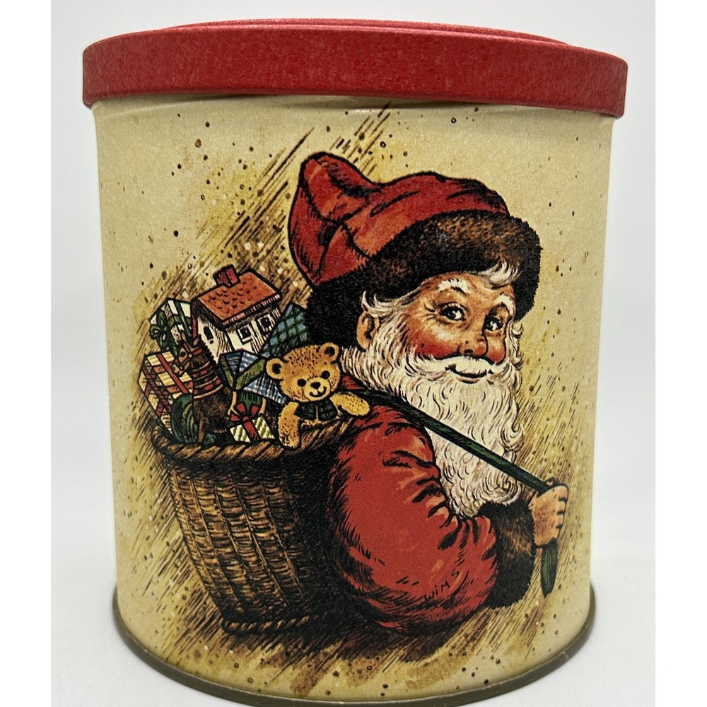 Metal Empty Tin Santa Claus Christmas Decor‎ Planters Container Vintage